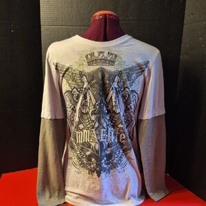 MMA ELITE Layered Long Sleeve Graphic T SIZE SM with Medieval Crown Design